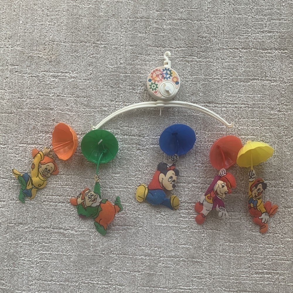 Disney Mickey Pinocchio Dwarves Jiminy Cricket Crib Mobile Vintage Hong Kong